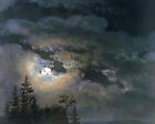 1800s Cloudy Midnight Landscape Painting Giclee Print on Fine Art Paper