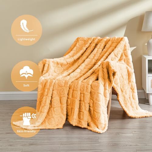 Knitted Throw Blankets with Heart Checkered,Soft Warm Throw(50"x60") Orange - Bild 2 von 6