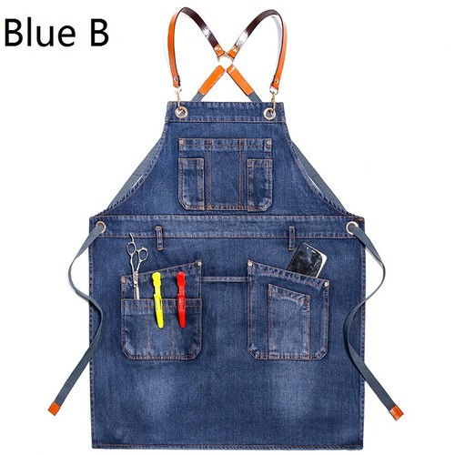 Männer Frauen Denim Schürze Taschen Backen Kochen Koch Friseur Café Zuhause Garten Arbeit - Bild 12 von 13