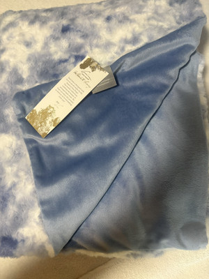 NWT Aviva Stanoff Throw Blanket & 2 Pillows Set Sky Blue Clouds Luxury Velvet