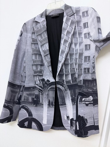 Akris Bloom Magnet Photo Print Jacket Silk Blazer Apartment Building Gray 10 - Picture 6 of 15