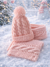 Sweet Hand Knit Cable Hat and Scarf for Baby