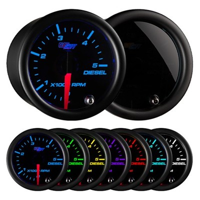 GlowShift 5,000 RPM Diesel Tachometer Tach Gauge Kit 52mm, Tinted 7 Color 