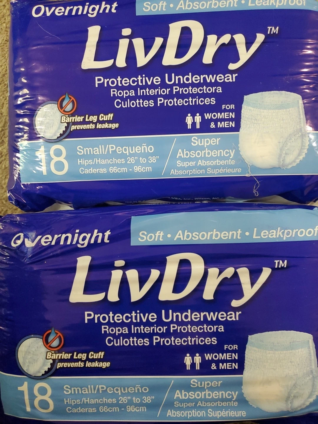2 Packs LivDry Adult SmalI Underwear Protective Diapers- [36 Total] BB 1/2028