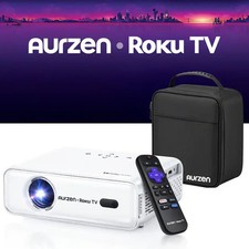 Aurzen Roku TV Smart Projector with Carrying Case 1080P FHD Dolby Audio bundle