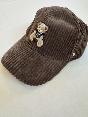 Steve Madden Brown Corduroy Baseball Cap Women Bear Patch Adjustable