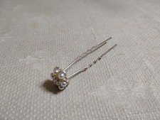 Vintage Silvertone Metal Clear Crystal Faux Pearl Accented Hair Pin