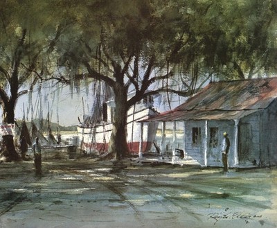 1983 Vtg Ray Ellis Print Easy Afternoon South Carolina Coast Shore Watercolor 