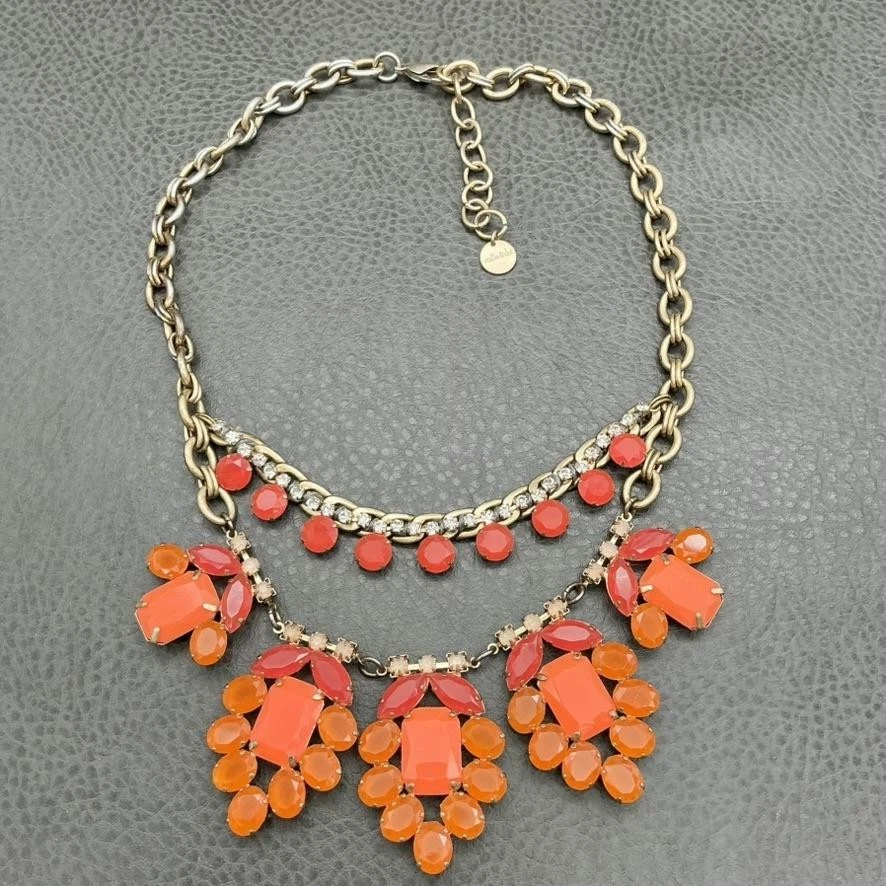 Stella & Dot заявление нагрудник ожерелье оранжевый коралл со стразами золотой тон регулируемый - Изображение 2 из 4
