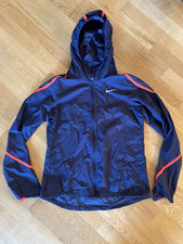 NIKE Women's Rain Jacket S 4/6 Small Navy Blue Nylon Hooded Light Wind Breaker