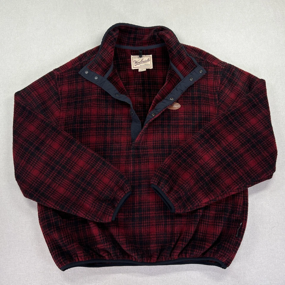Vintage 90s Woolrich Pullover Men's L Fleece Plaid Polartec Fleece Made USA Boxy - Image 2 of 4