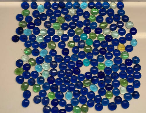 Flat Glass Marbles  2lb. 10oz.  mostly  Blue and Green Glass Mixed