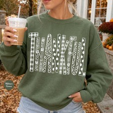 Thankful Thanksgiving Fall Sweatshirt Cozy Floral Doodle Gratitude Top