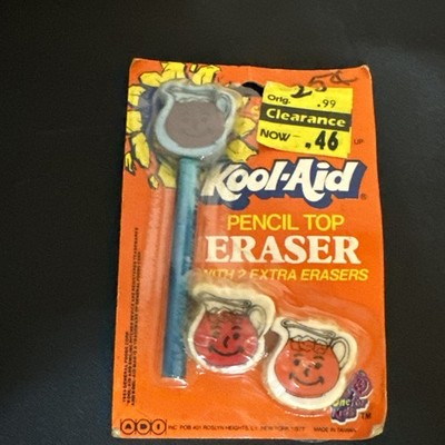 Kool-Aid Pencil Top Eraser With 2 Extra Erasers Collectible 1983 NEW