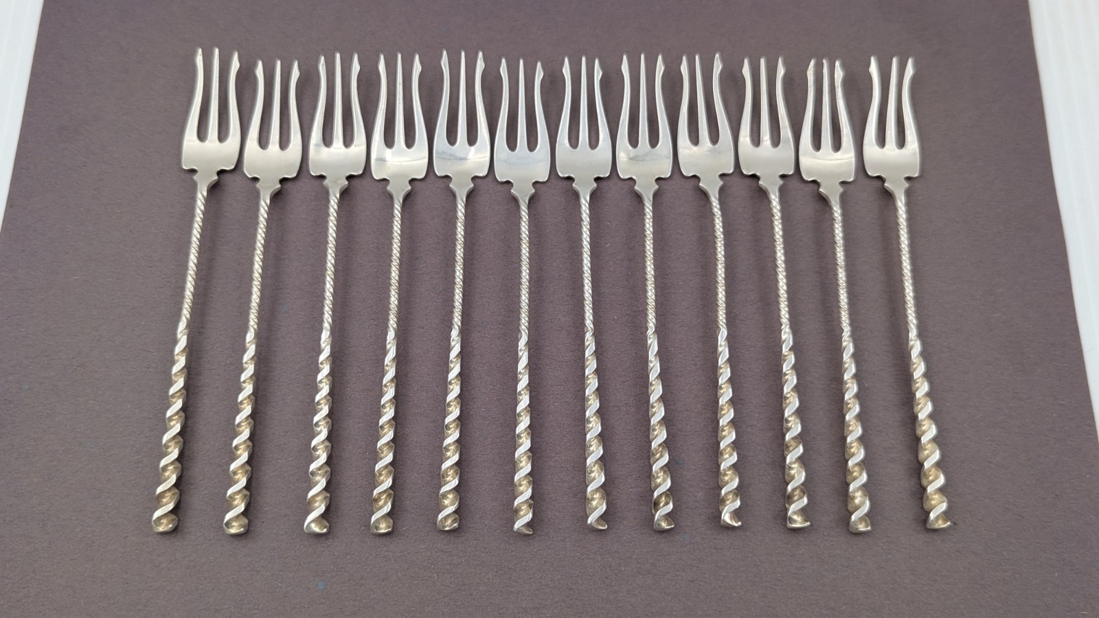 12 Square Twist by Whiting Sterling Silver Cocktail Fork Oyster Forks Set 5.5"