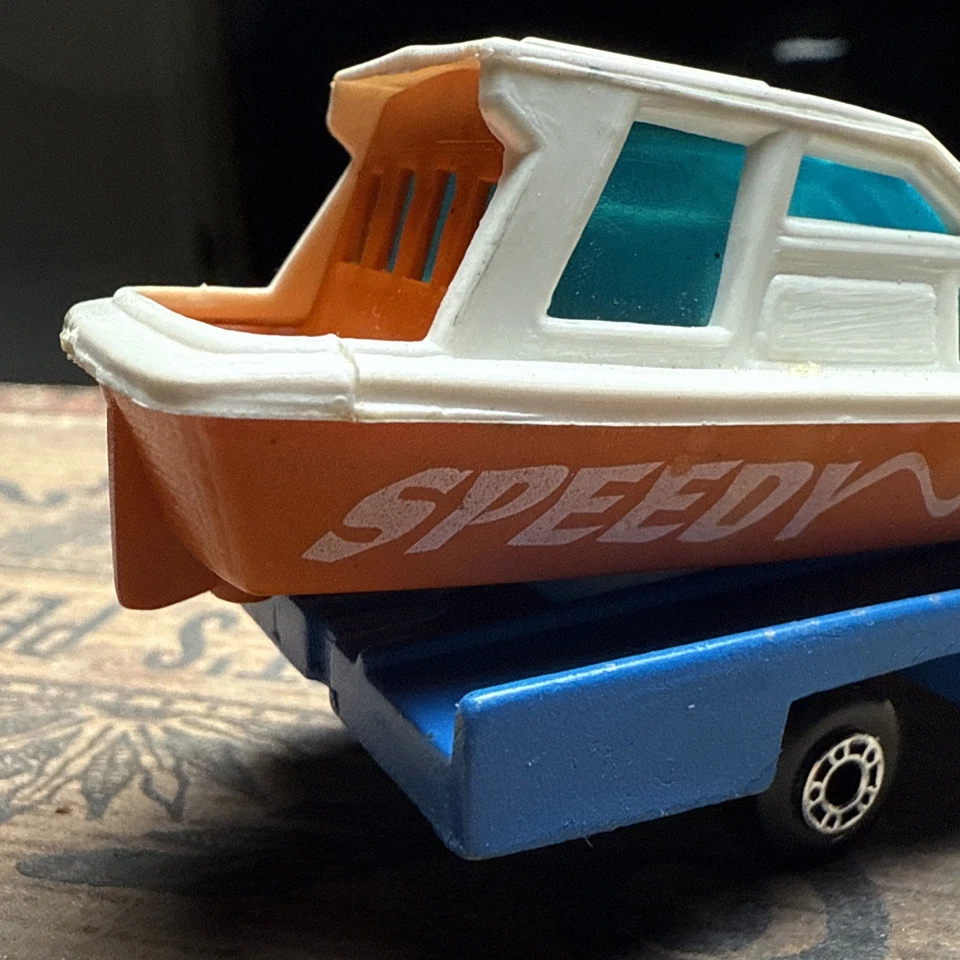 HTF Vintage 1960 Matchbox Speedboat w Diecast Blue Trailer SPEEDY Toy Bulgaria - Image 2 of 4