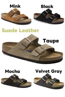 Birkenstock Arizona Soft Footbed Suede Leather Sandals Taupe Black Mocha Mink