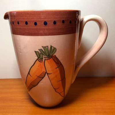 Marco & Christina Pitcher w/ Brown Trim & Carrot Design 1.5 Quart 8'' Tall ITALY
