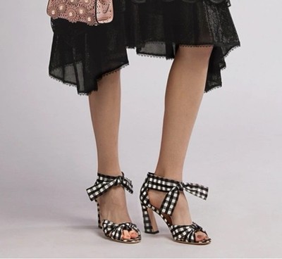 Loeffler Randall Nan Ankle Tie Heel In Black Check, Sz 9.5