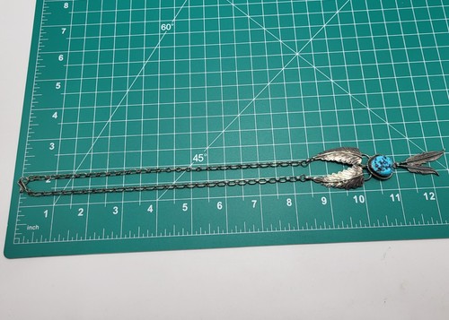 Vintage Richard Begay Turquoise Feather Necklace 24" Sterling Silver 22.2 gr - Picture 18 of 21