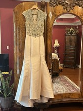 Jovani Evening, Bridal, Gown, Formal Dress Champagne Beaded Rhinestones Size 2