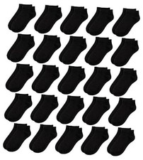 25 Pack Kids Low Cut Ankle Socks Boys Girls Half Cushion 9-12 Years Black