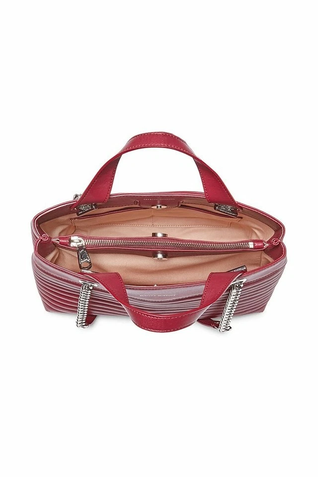 Rebecca Minkoff MAB Quilted Leather Satchel Burgundy wine silver purse handbag - Image 3 of 4