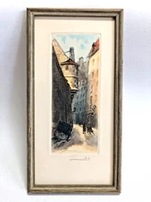 VINTAGE SIGNED "PARIS STREET SCENE" HAND-COLORED ETCHING BY LEOPOLD ROBIN