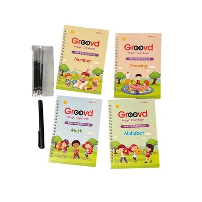 Groovd Magic Copybook 4 Pack Set Preschool Alphabet Math Drawing Number New