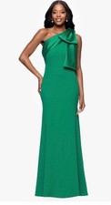 Betsy & Adam Green Scuba Crepe, Floor Length One Shoulder Gown,Bow. Size 8. NWT.