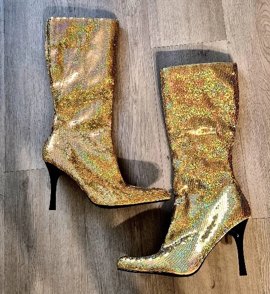 Botas de lentejuelas hasta la rodilla vintage - repostaje talla 10 sin usar Foto 3 de 4