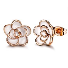 Flower Stud Earrings Hypoallergenic for Women - 18K Gold Plated Rose Earrings fo