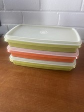 Tupperware Vintage Set of 3 Containers With Lids One Orange And Two Green Retro