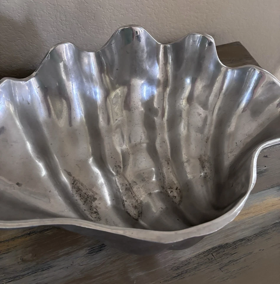 Набор из 2 алюминиевых серебряных чаш для домашнего декора Clam Shell тяжелый твердый «оловянный» - Изображение 4 из 4