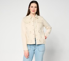 Belle by Kim Gravel Women's Jacket Sz XL Eyelet w Knit Sleeves and White A683209