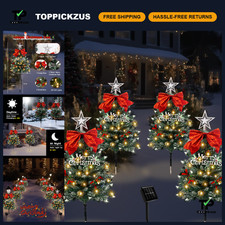 4 Pack Solar Christmas Tree Pathway Lights - Outdoor Holiday Decor, Snowy Style