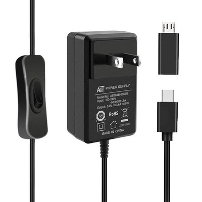 18W 5V 3.6A Power Supply for Raspberry Pi 4/Orange Pi 5&5B, with ON/Off Switc...