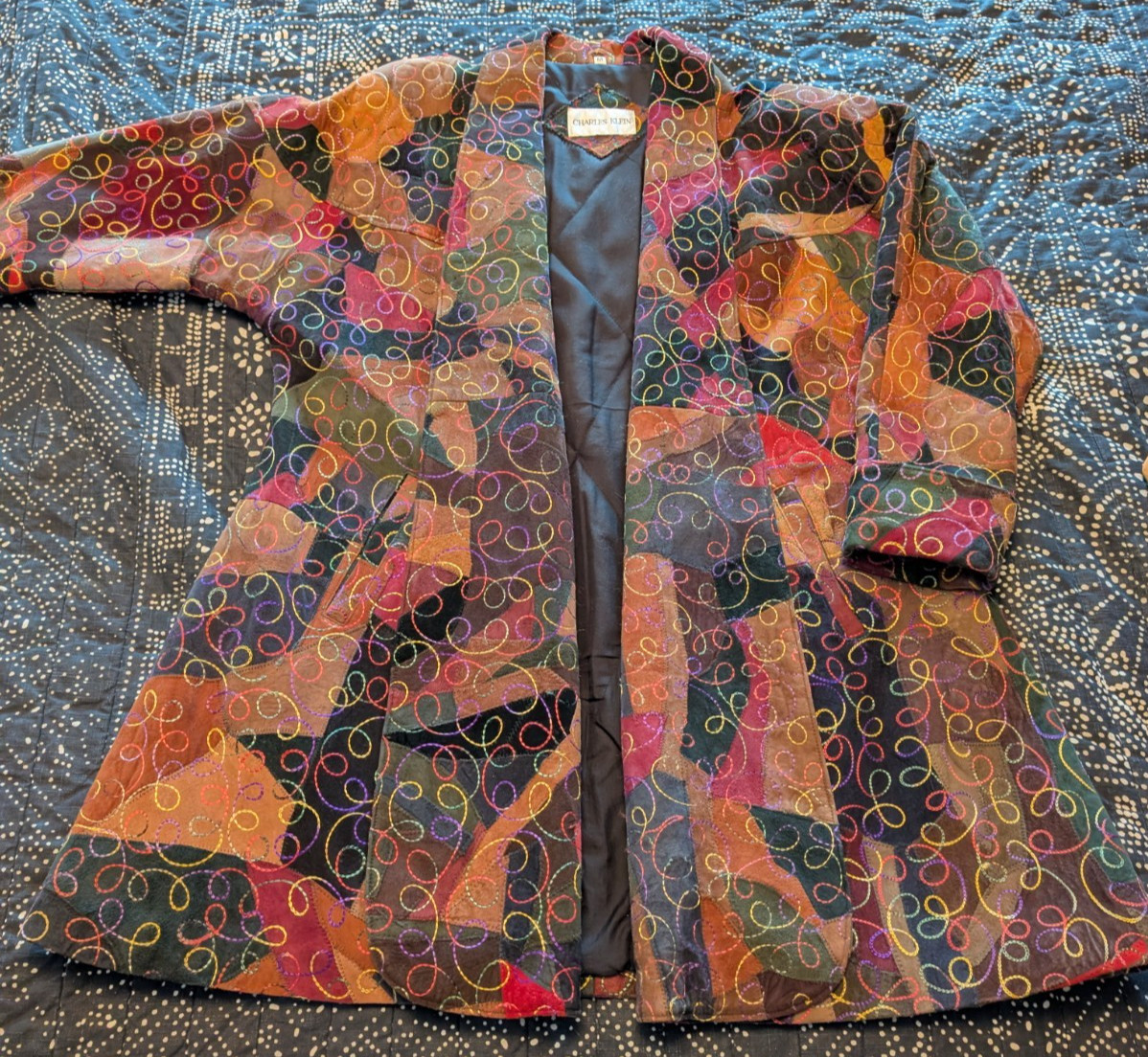 Leather Jacket Womens Patchwork Embroidered Overs… - image 1