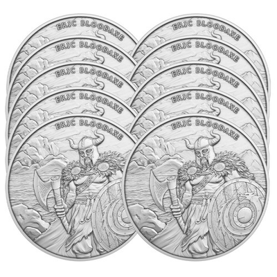 #ad Lot of 10 1 Troy oz Eric Bloodaxe Design .999 Fine Silver Round $766.21