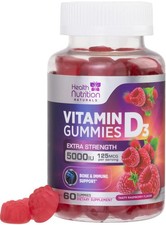 Vitamin D3 Gummies 5000 IU 125 mcg - 3X Strength 60 Count Pack of 1
