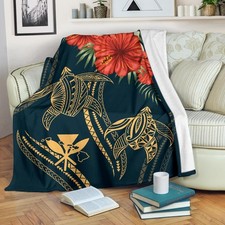 Tuvalu Premium Blanket - Manta Ray Tropical Flowers (Green)