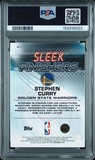 2025 TOPPS CHROME STEPHEN CURRY SLEEK FINISHERS PURPLE GEO REF /75 #SF-1 PSA 10 view 2