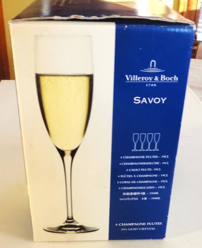 3 Mint Box Villeroy & Boch Savoy Champagne Flutes Crystal Italy + 1 Mikasa Flute - Picture 13 of 14