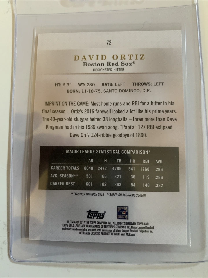 2017 Topps Gold Label Class 3 Red /25 David Ortiz #72 HOF - Image 4 of 4