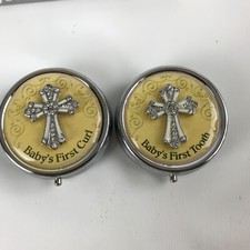 Roman 64655 Set of 2 Enamelled Round Boxes Tooth and Baby's First Curl