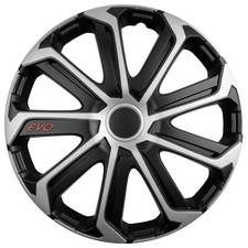 Wheel Trims 16" Hub Caps EVO S Set of 4 Silver Specific Fit R16 Black Inset 