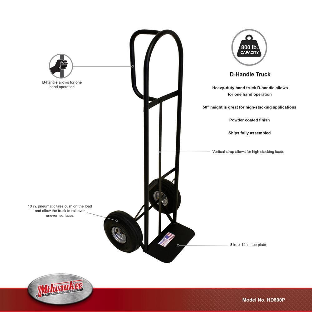 Milwaukee D-Handle Hand Truck 800 lb. Capacity 2-Wheels All-Purpose Steel Black