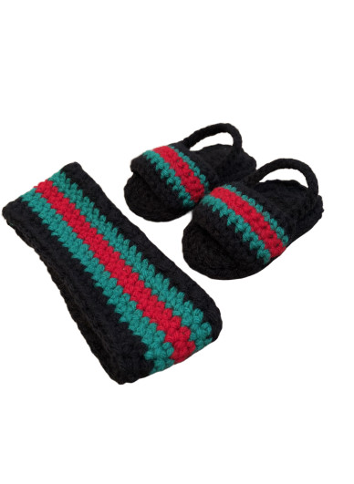 Striped Baby Sandals Headband Summer Slides Crochet Handmade