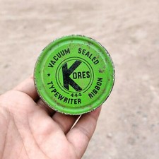 1950s Vintage Kores 444 Typewriter Ribbon Advertising Tin Box Round TB454