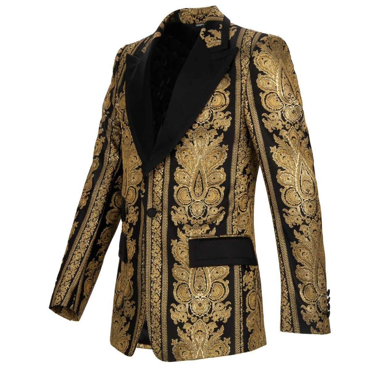 DOLCE & GABBANA Baroque Jacquard Blazer Tuxedo Jacket Gold
